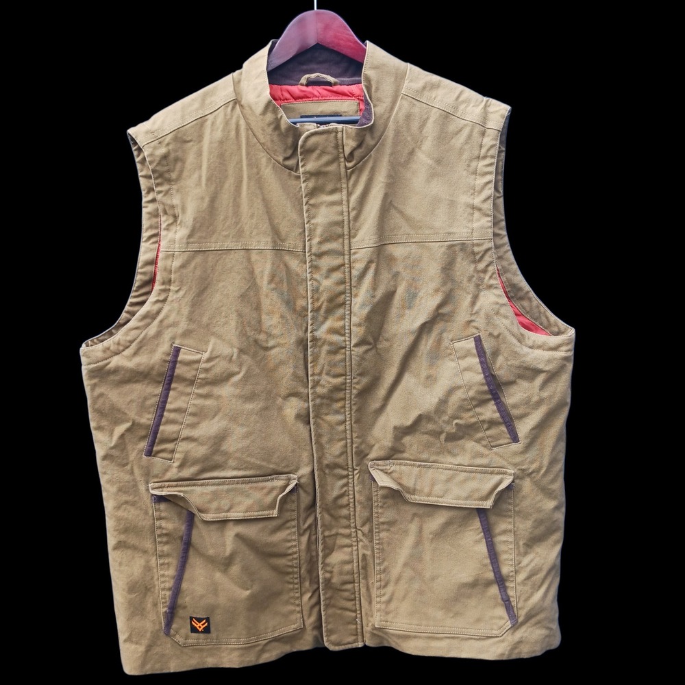 Hawx Work Gear Mens 2XL Tan Canvas Quilted Insulated Work Vest Brown/Green